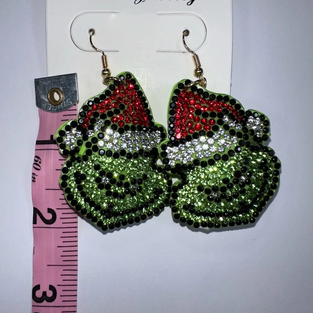NIP Adorable Grinch‎ bling earrings! 2” drop.